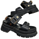 Buffalo Strap Platform Sandals Black Leather (UK 5)