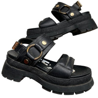 Buffalo Strap Platform Sandals Black Leather (UK 5)