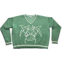Heaven Can Wait Cropped Mint Green and White Reaper V Neck Jumper (M)