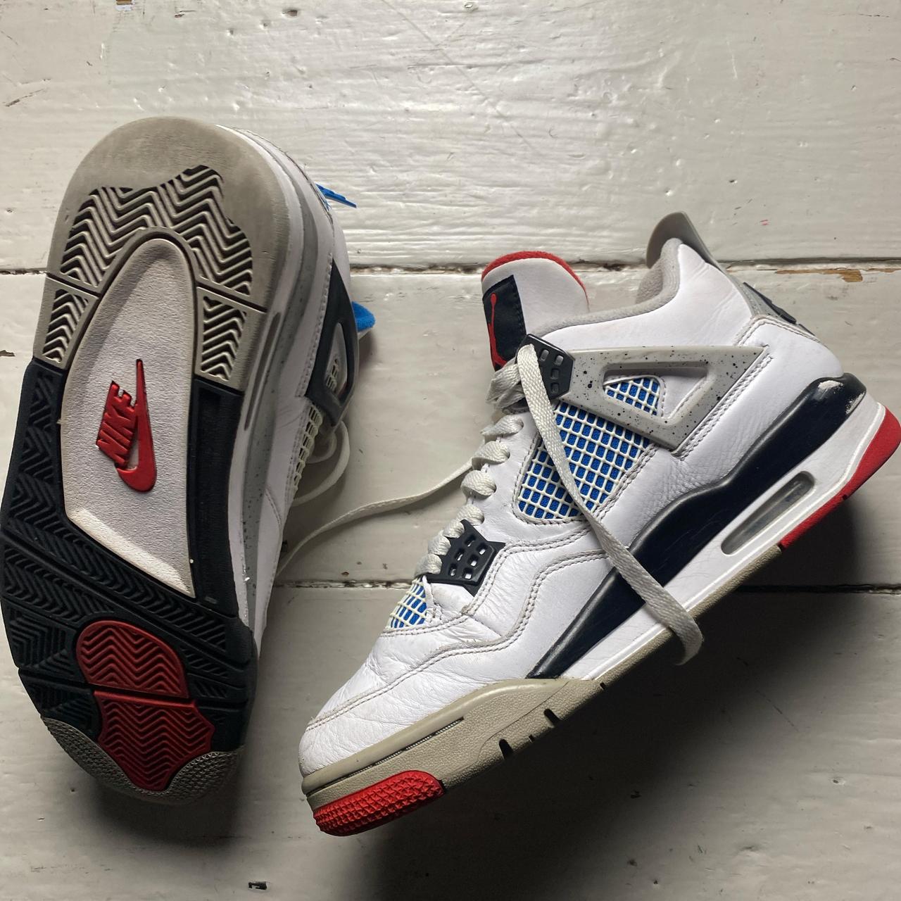 Jordan 4 Retro What The White Blue and Red