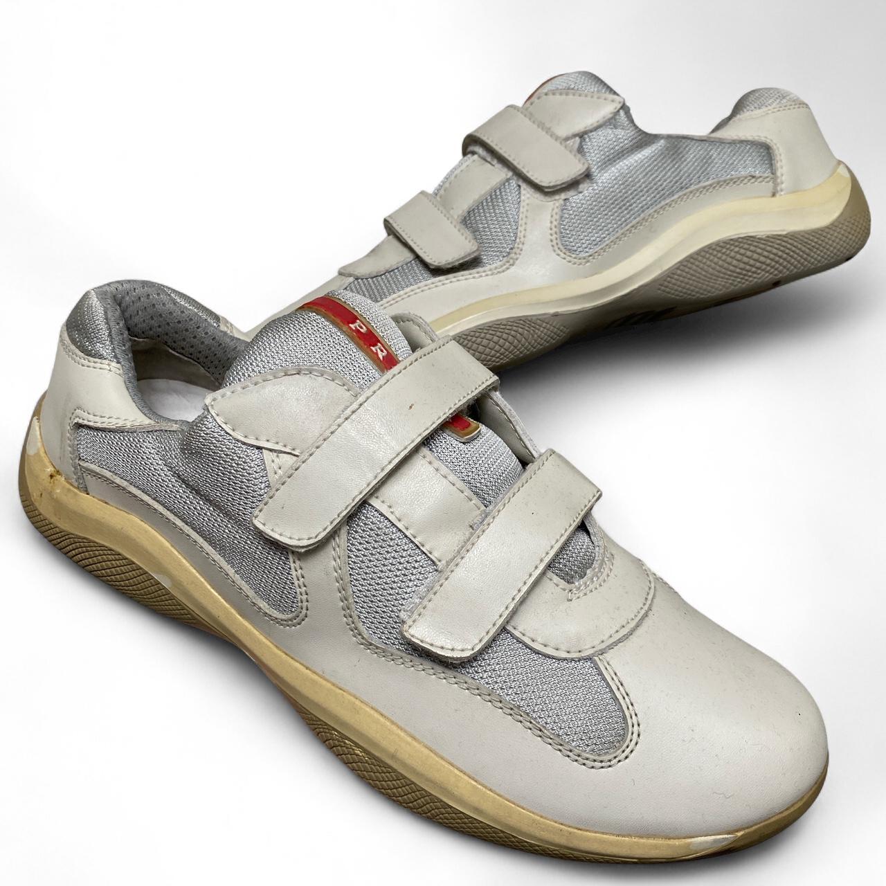 Prada Americas Cup White and Red Strap Up Trainers (UK 10)