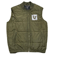 True Religion Khaki Green Puffer Gilet Vest (S)