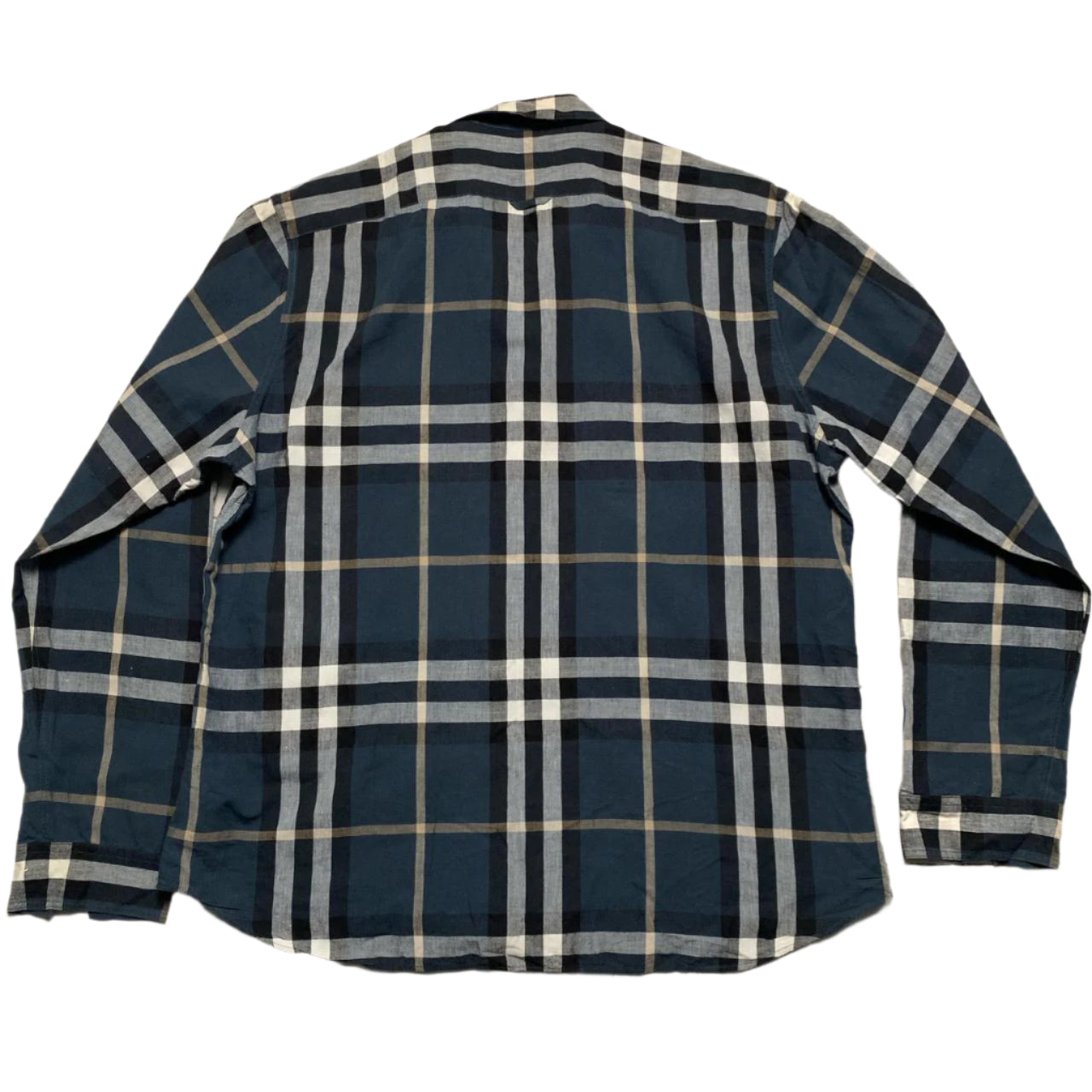 Burberry Brit Nova Check Navy Black White and Cream Long Sleeve Shirt (2XL)