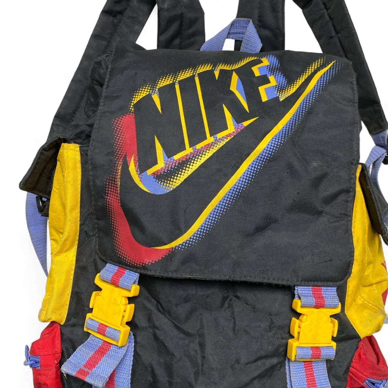Nike Vintage 90’s Black Yellow Red and Blue Backpack Rucksack Bag