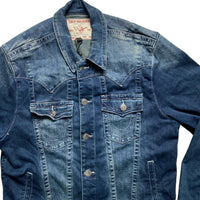 True Religon Denim White Stitch Navy Stonewash Denim Jacket (XL)