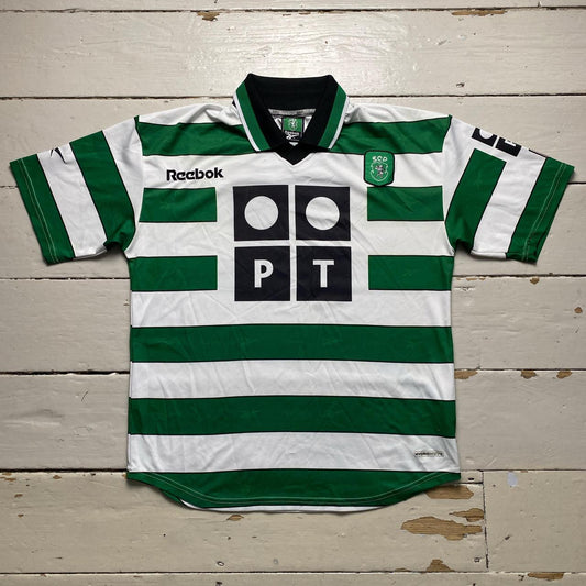 Sporting Club Portugal 2001 2002 Vintage Reebok Football Jersey Green and White Stripe
