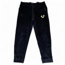 True Religion Black Velour Gold and White Stitch Baggy Joggers (L)