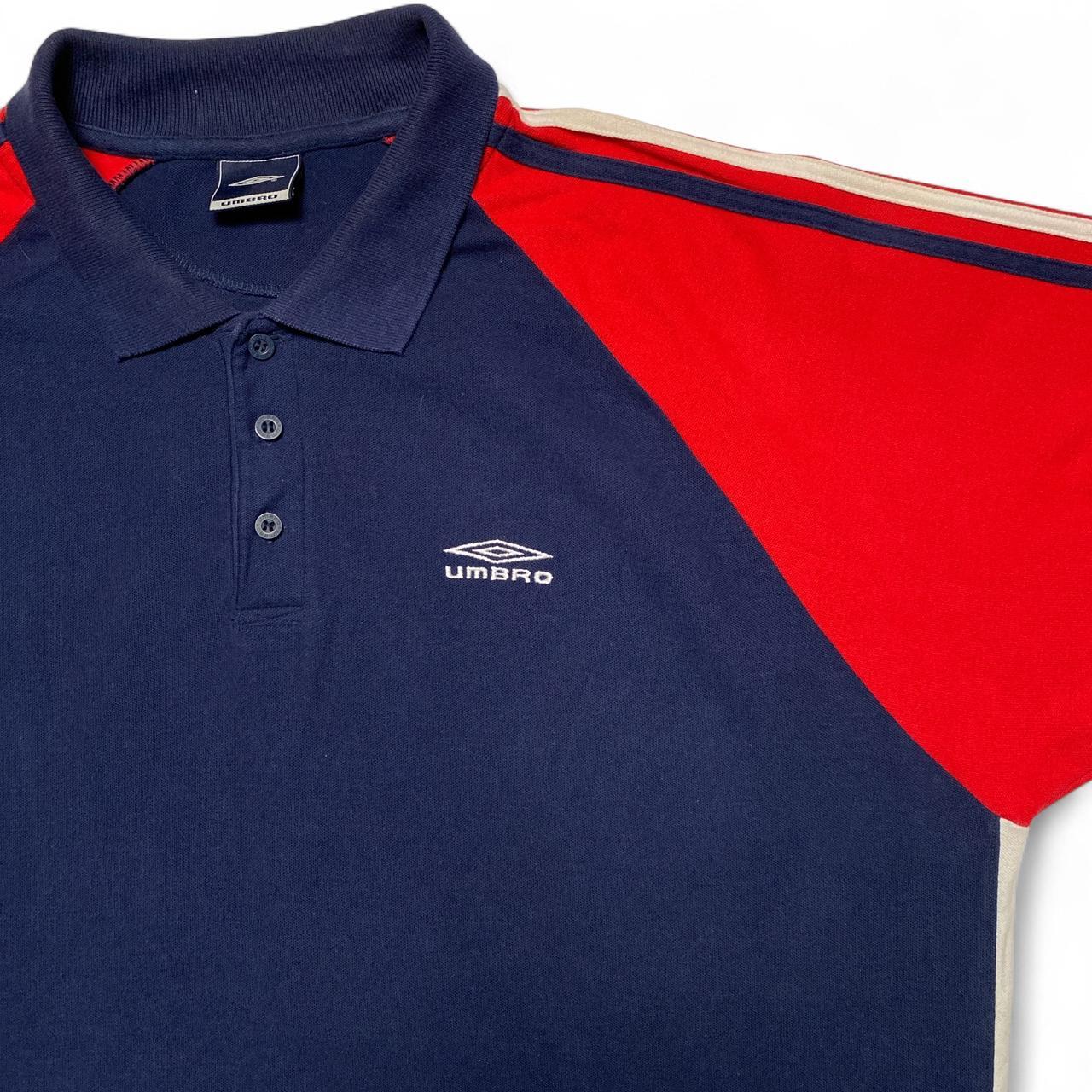 Umbro Navy Red and White Vintage y2k Polo Shirt (XL)
