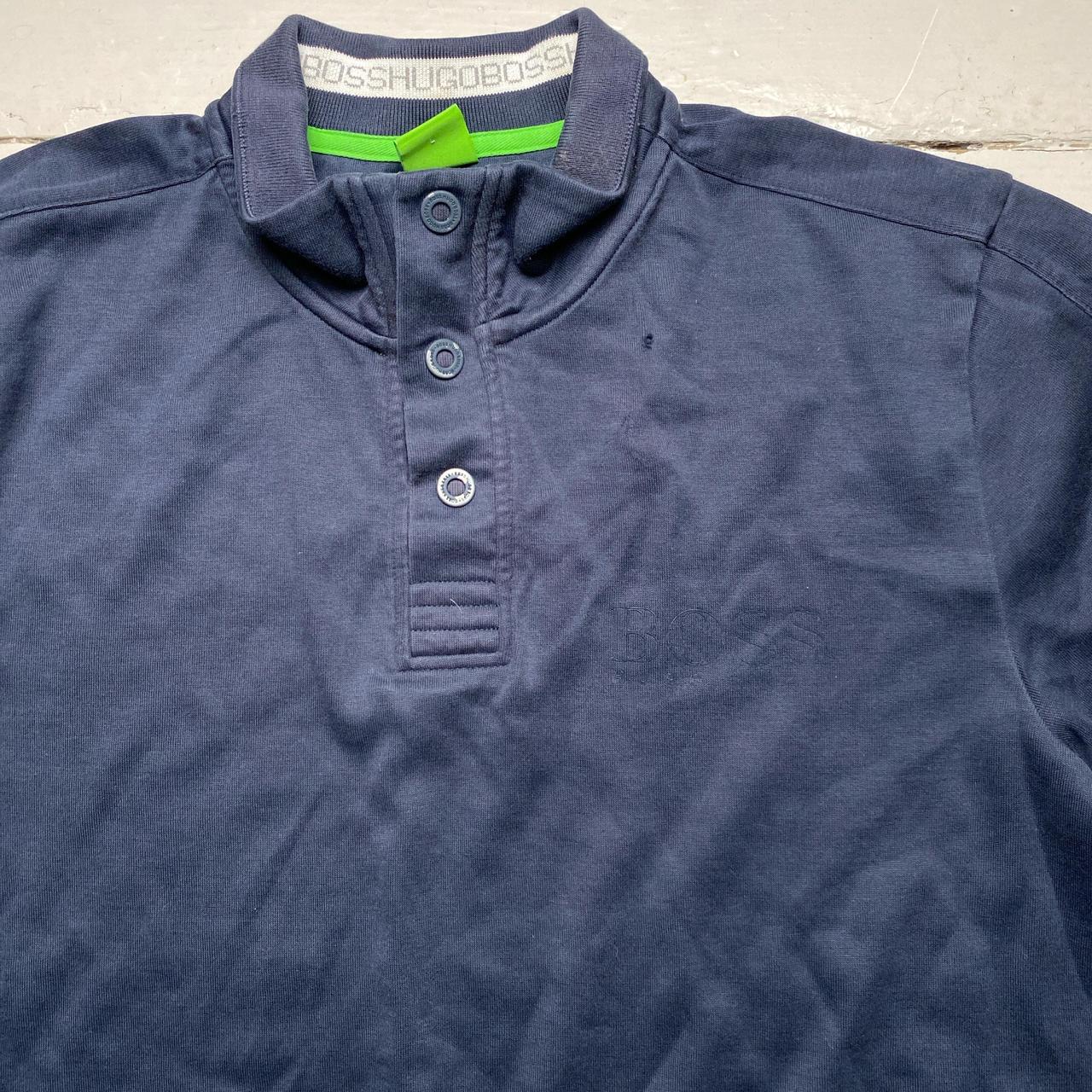 Hugo Boss Green Navy and Grey Quarter Button Jumper