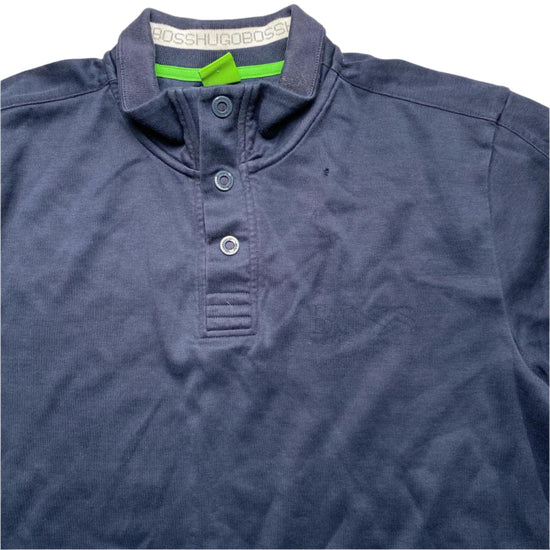 Hugo Boss Green Navy and Grey Quarter Button Jumper (L)