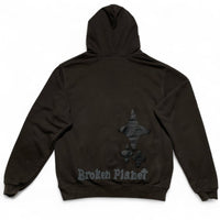 Broken Planet Brown Out Of The Shadows Puff Print Skulls Hoodie (L)