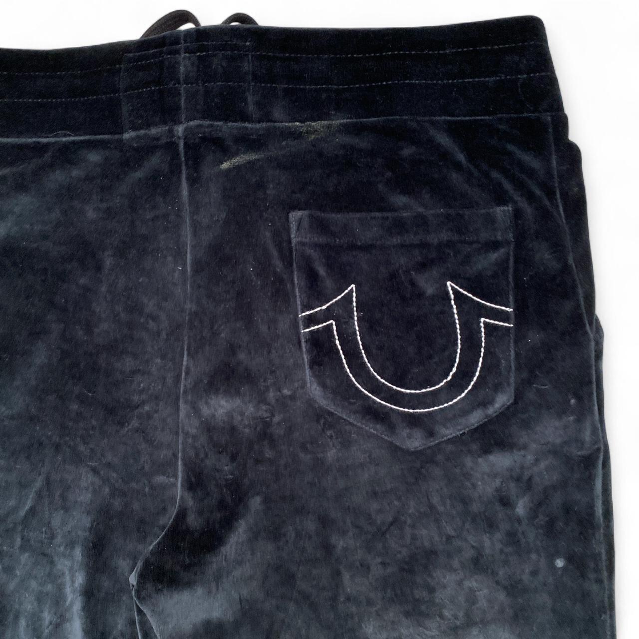 True Religion Black Velour Gold and White Stitch Baggy Joggers