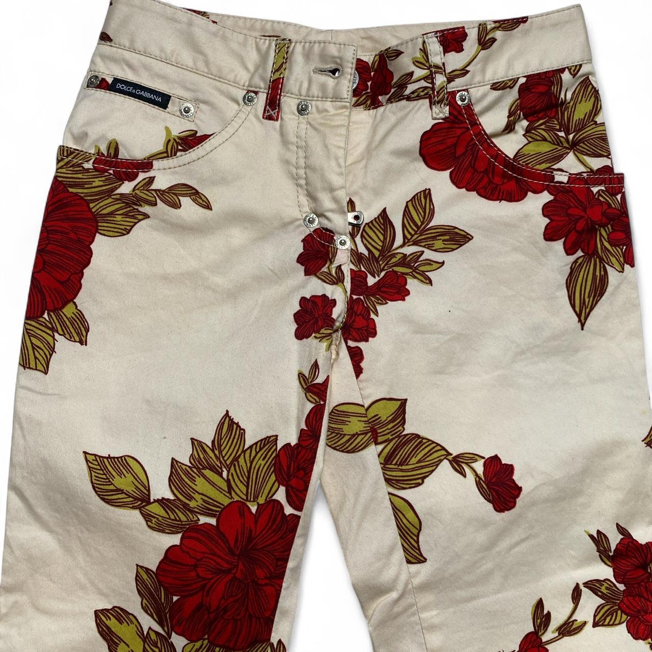 Dolce and Gabanna Vintage Capri Floral Cream and Red Trousers (26W)