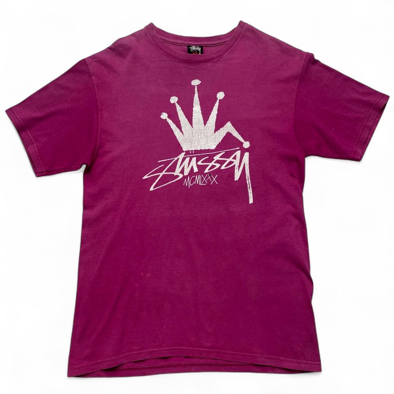 Stussy Pink and White Crown T Shirt (M)