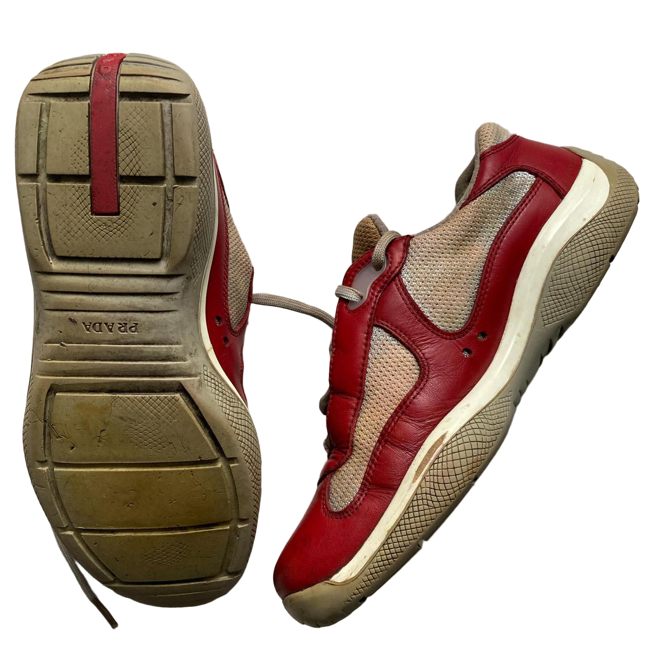 Prada Americas Cup Vintage Red and Grey Low Trainers (UK 5)