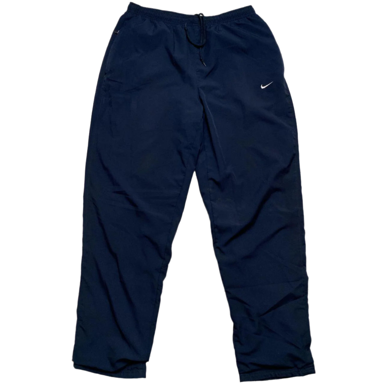 Nike Navy and White Double Swoosh Shell Trackpant Nylon Bottoms (M)