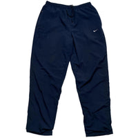 Nike Navy and White Double Swoosh Shell Trackpant Nylon Bottoms (M)