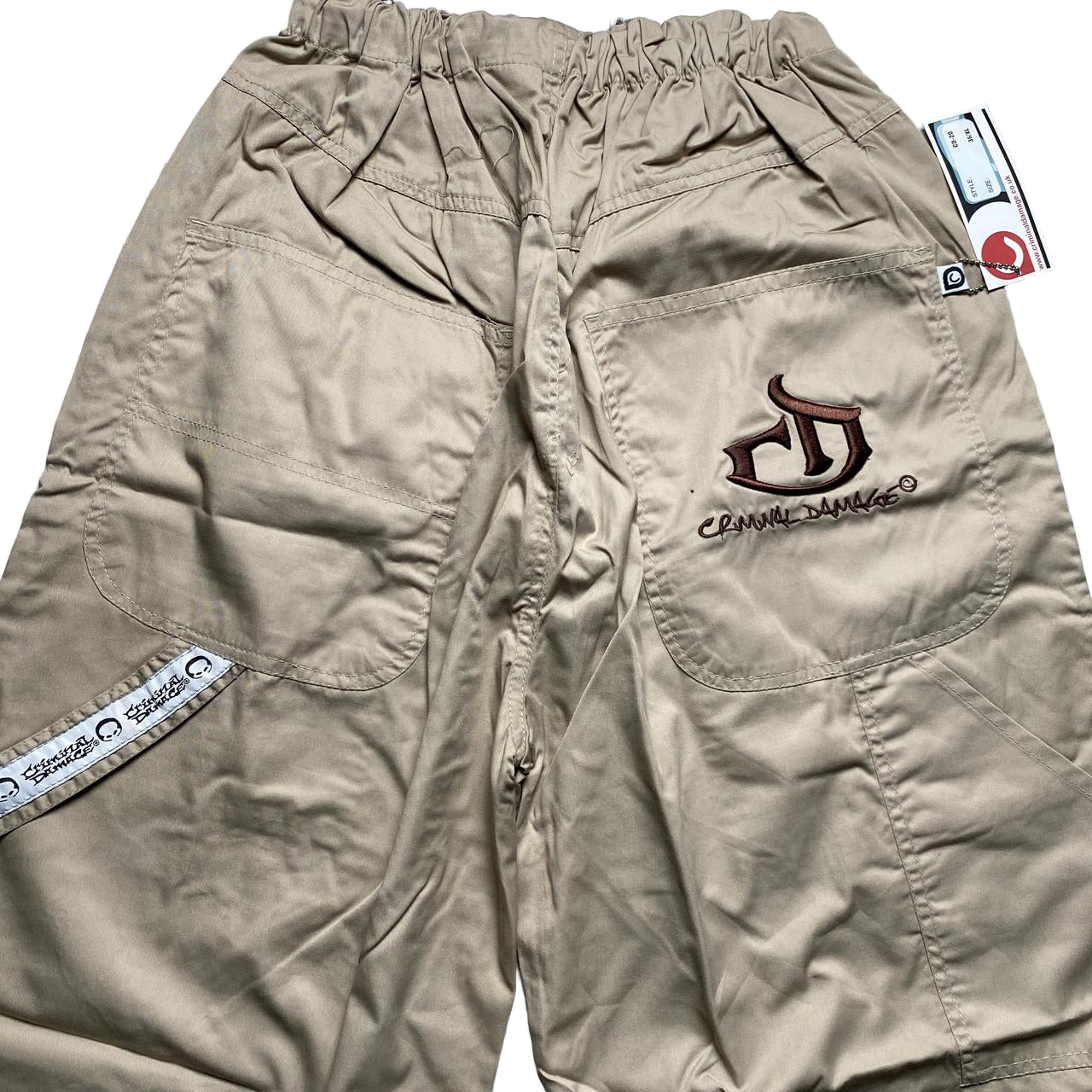 Criminal Damge Khaki Beige Cargo Parachute Baggy Combat Shorts (S,M,L,XL)