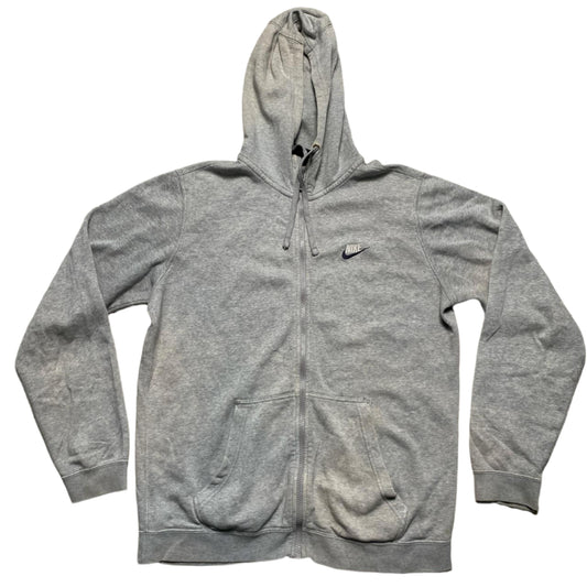 Nike Grey and White Swoosh Zip Up Hoodie (M)