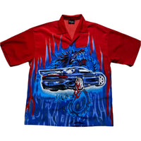 Dragon Japanese Car Mazda Y2K Short Sleeve Red and Blue Shirt (XL)