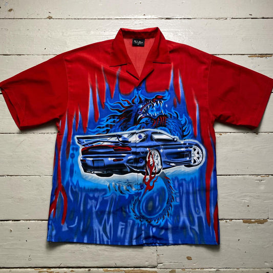 Dragon Japanese Car Mazda Y2K Short Sleeve Red and Blue Shirt