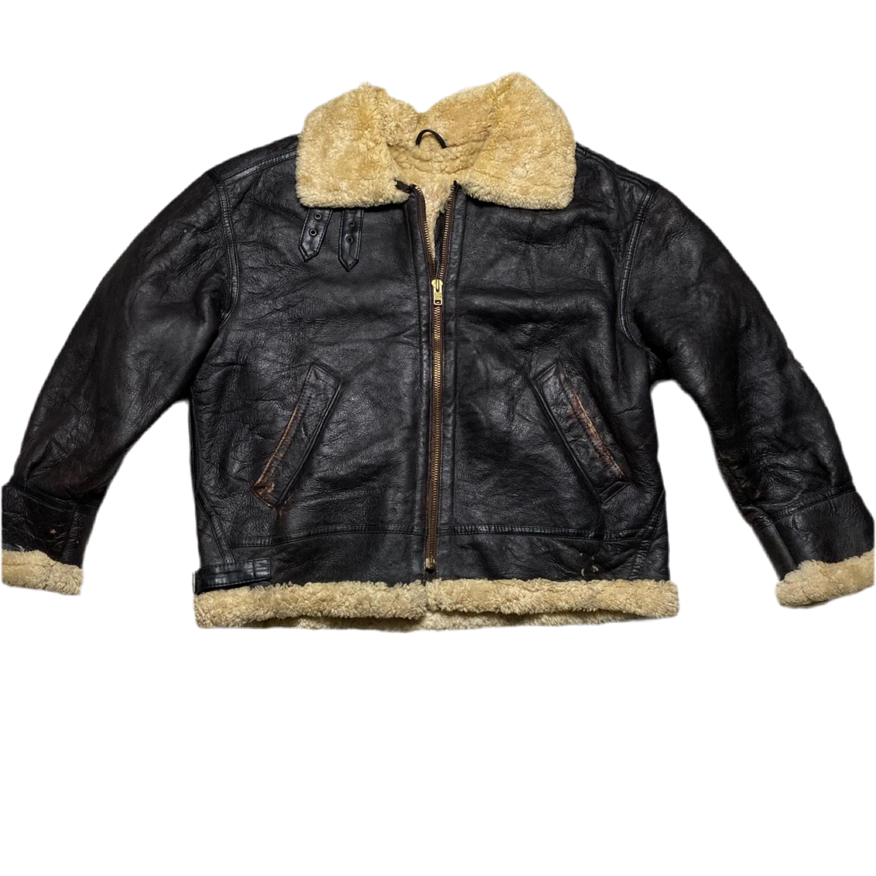 Vintage Brown Sherpa Sherling Big Heavy Leather Jacket (3XL)