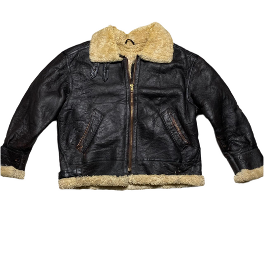 Vintage Brown Sherpa Sherling Big Heavy Leather Jacket (3XL)