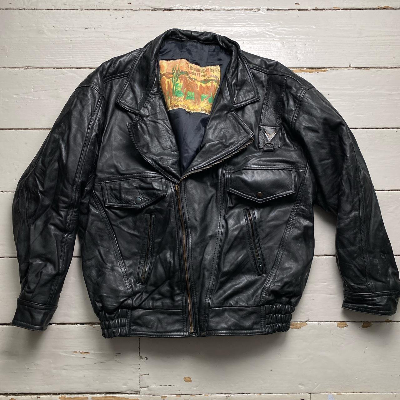 Frank Thomas Rawhide Clothing Co Black Leather Bomber Jacket