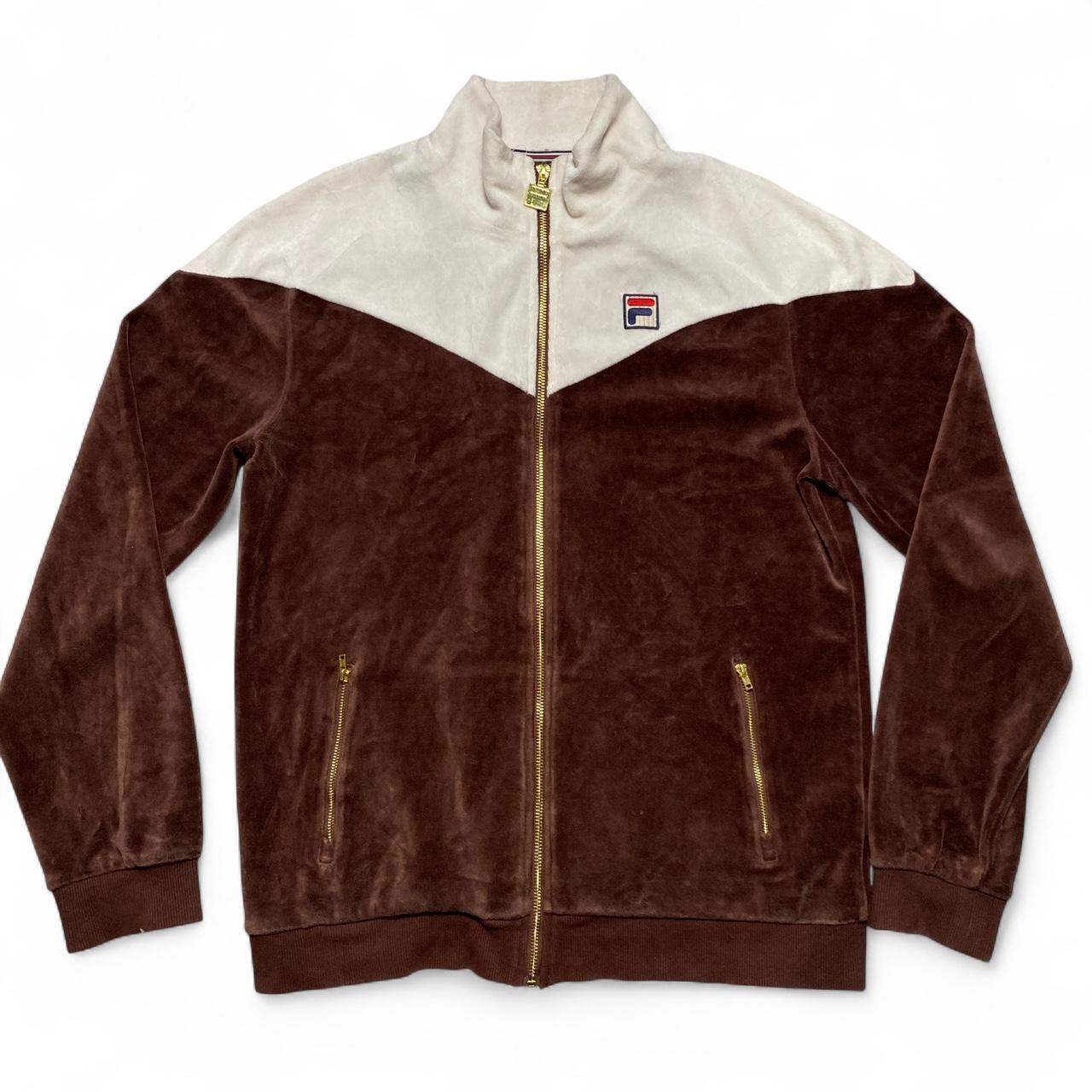 Fila Brown and White Velour Zip Tracksuit Jacket