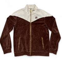 Fila Brown and White Velour Zip Tracksuit Jacket (S)