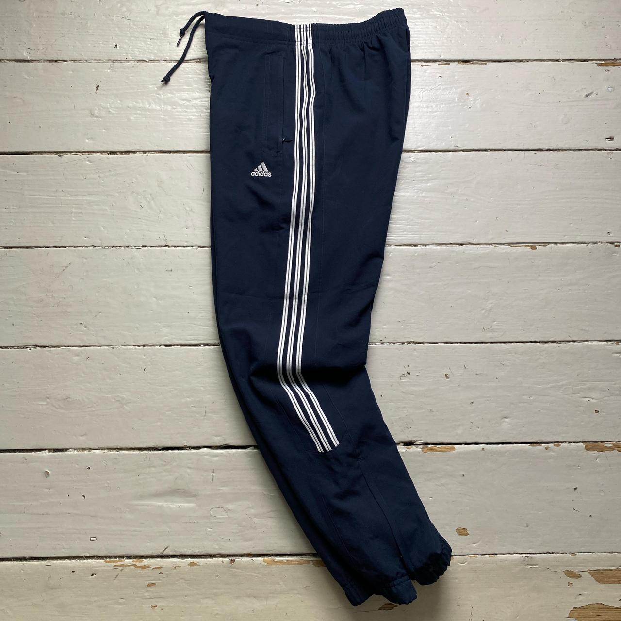 Adidas Navy and White Shell Trackpant Bottoms