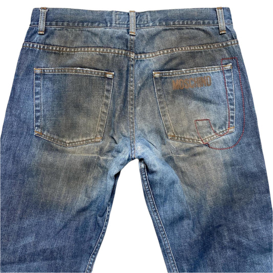Moschino Jeans Vintage Baggy Navy Distressed Denim (34W)