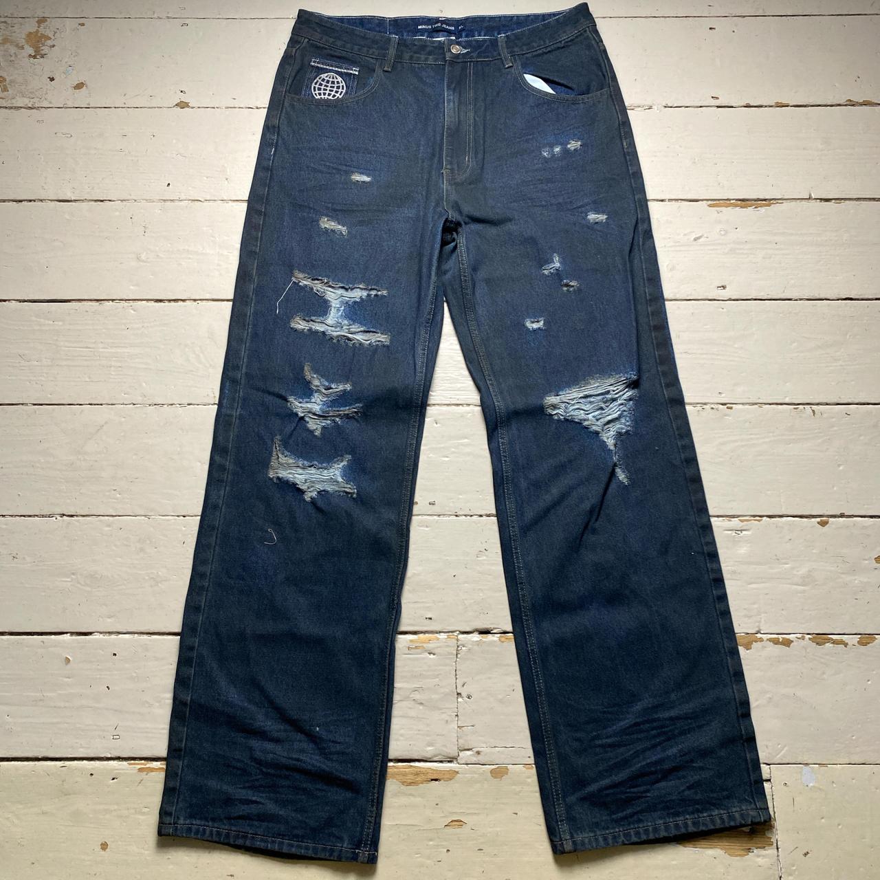 Minus Two Baggy Distressed Navy Jeans