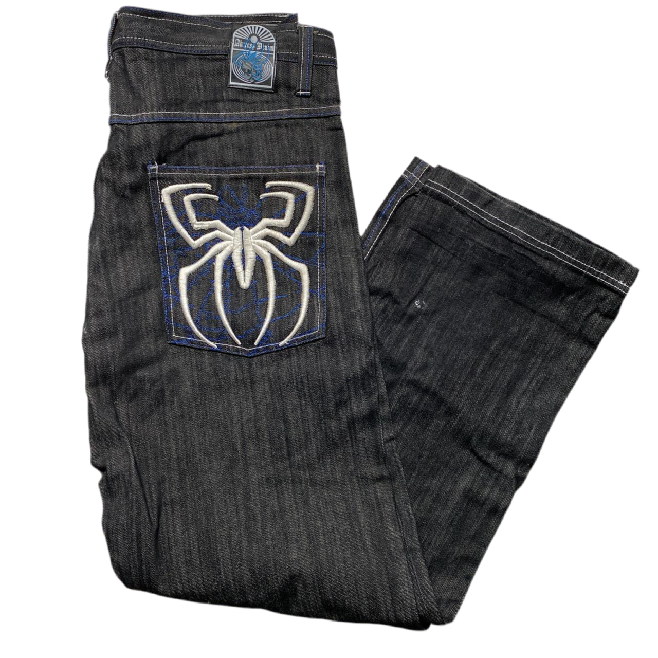 Akcess Vintage 90’s Spiderman Black White and Blue Baggy Jeans (38W)