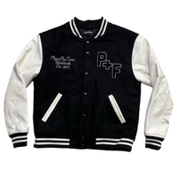 Places and Faces Black and White Varsity Bomber Jacket (M)