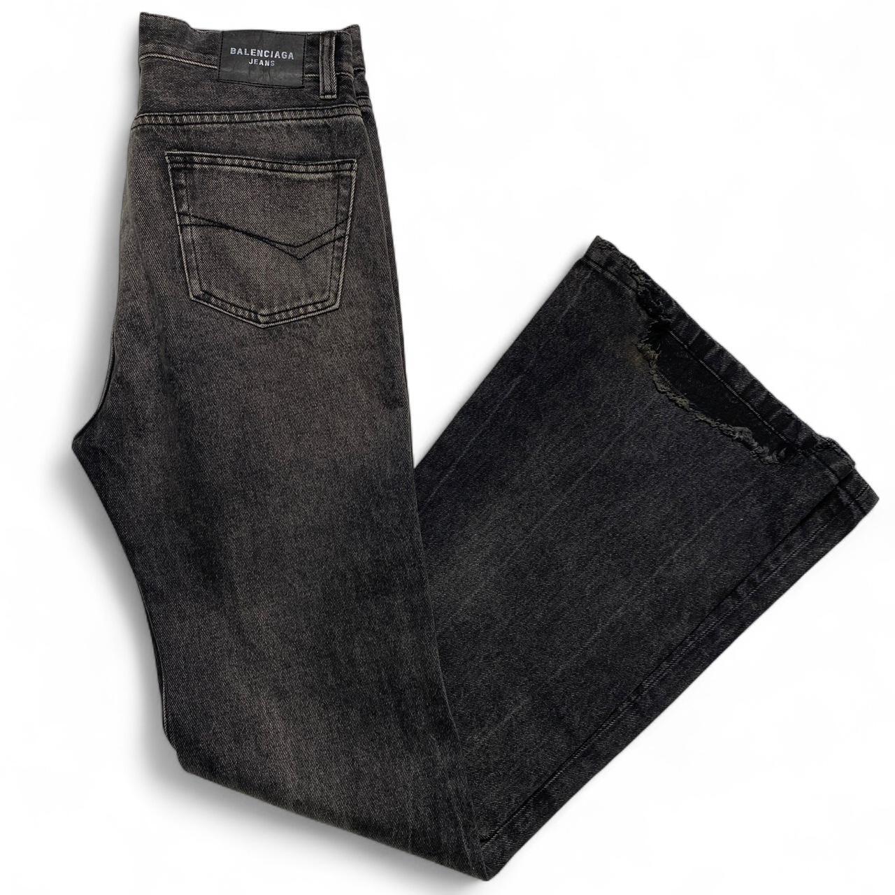 Balenciaga Charcoal Grey Baggy Flared Distressed Jeans (2XS)