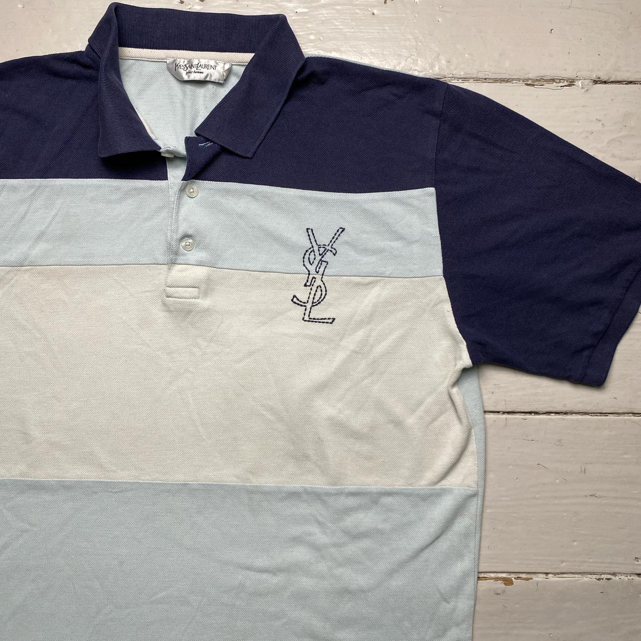 YSL Yves Saint Laurent Vintage Blue Two Tone and White Polo Shirt