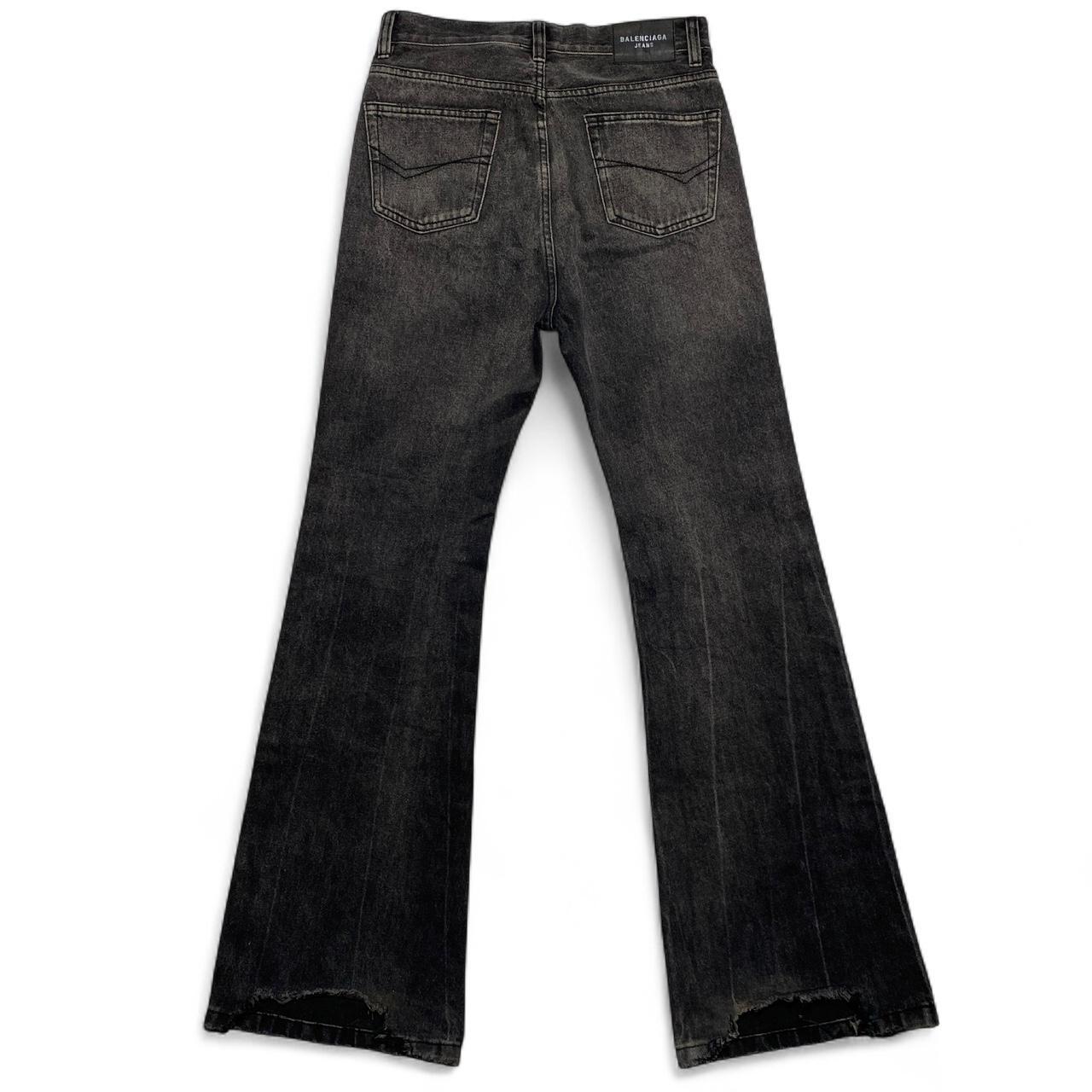 Balenciaga Charcoal Grey Baggy Flared Distressed Jeans (2XS)