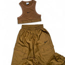 Nike Brown and Black Crop Vest and Shell Nylon Bottoms Tracksuit Set (S)