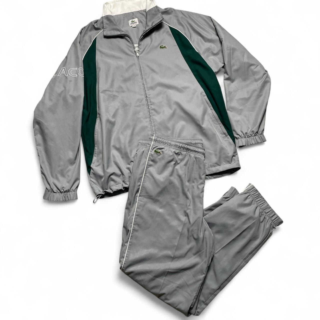 Lacoste Grey White and Green Nylon Full Shell Tracksuit (L)
