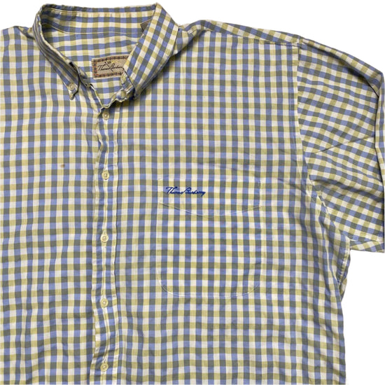Thomas Burberry Long Sleeve Striped Checked Shirt White Blue and Yellow (L)