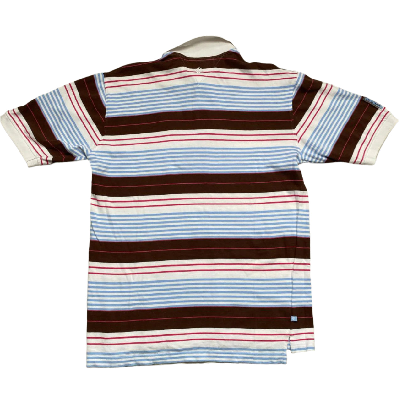 Rocawear Vintage Striped Brown White Baby Blue and Pink Polo Shirt (S)