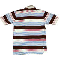 Rocawear Vintage Striped Brown White Baby Blue and Pink Polo Shirt (S)