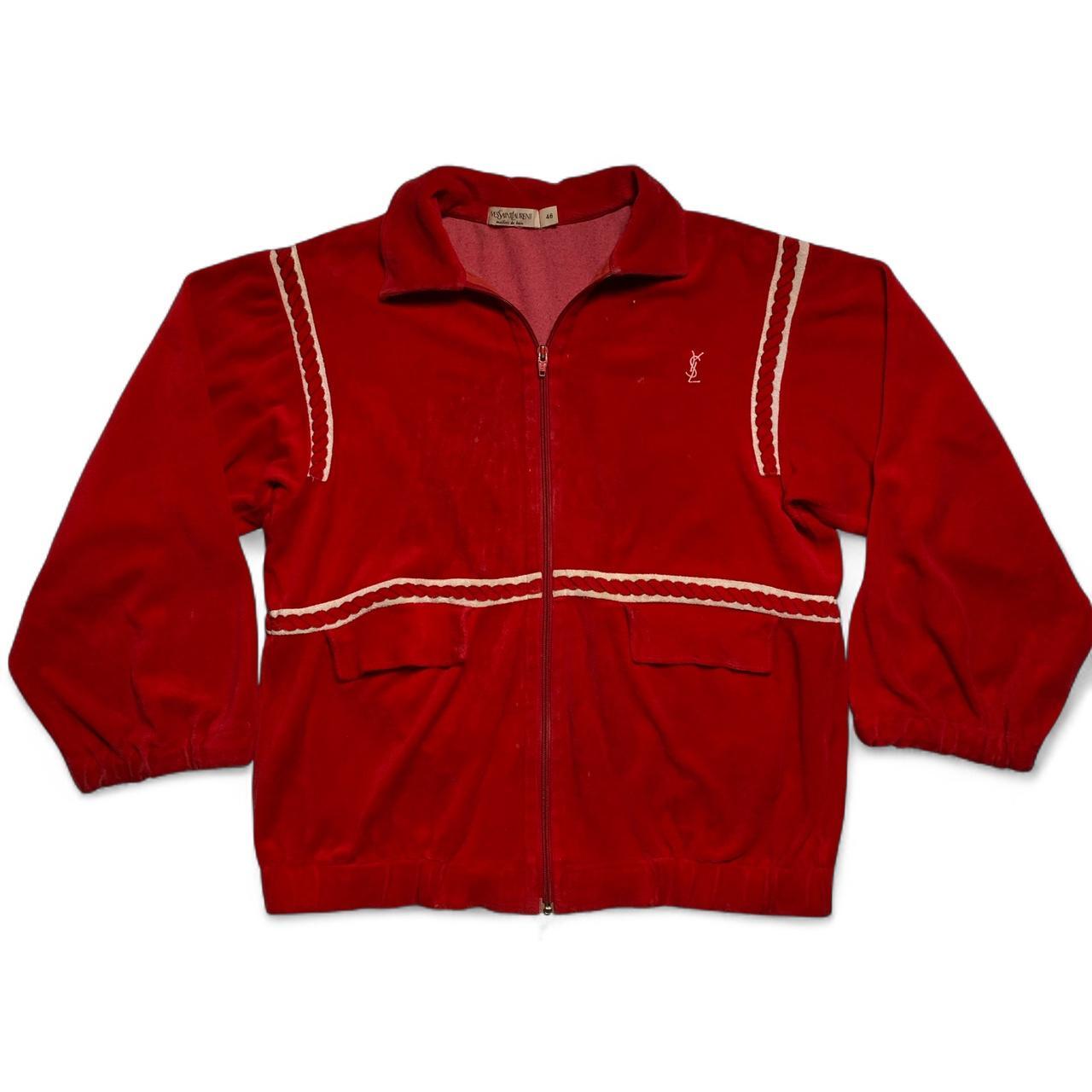 Yves Saint Laurent YSL Vintage 90’s Red and White Velour Tracksuit Jacket (M)