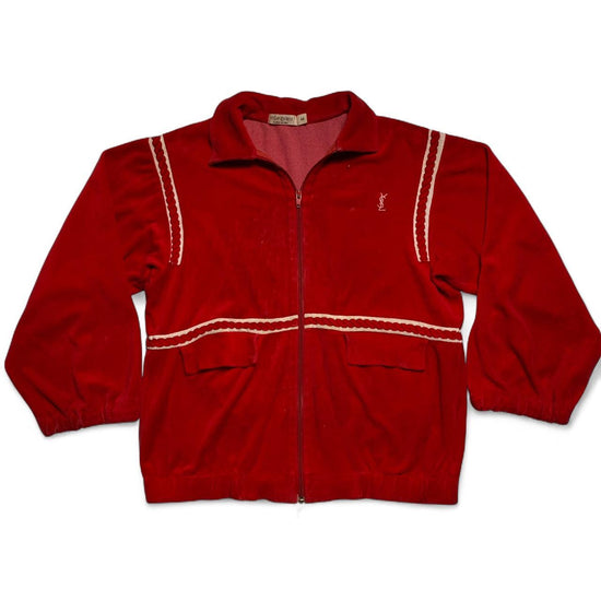 Yves Saint Laurent YSL Vintage 90’s Red and White Velour Tracksuit Jacket (M)