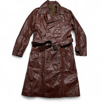 Brown Leather Womens Trench Coat Jacket (M)