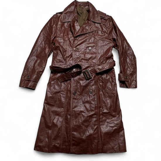 Brown Leather Womens Trench Coat Jacket (M)