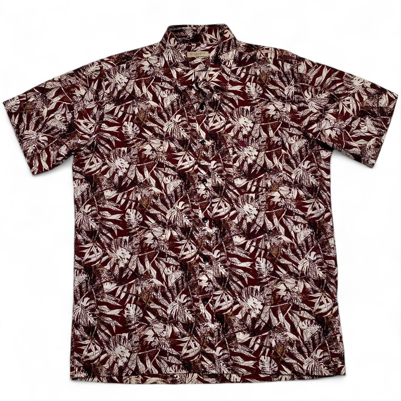 Burberry Brit Brown and White Floral Leaf Prints Short Sleeve Shirt (M)