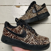 Nike Air Force 1 Brown and White Zebra Print Stripes Pony Hair (UK 5)