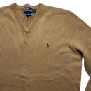 Ralph Lauren Polo Lambs Wool Brown V Neck Jumper (XL)